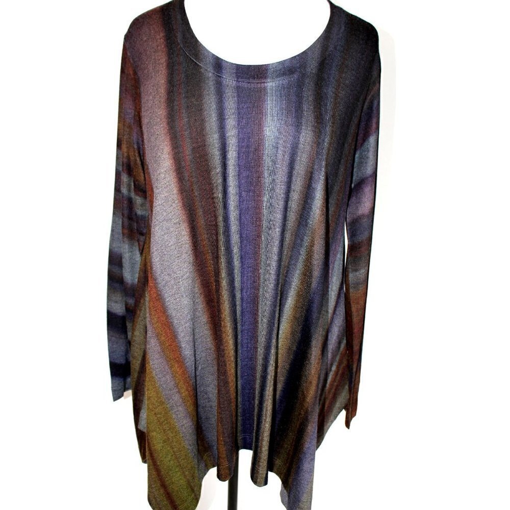 Soft Surroundings Shark Bite Hem Flowy Grey Purple Striped Long Sleeve Tunic Top - Picture 13 of 14